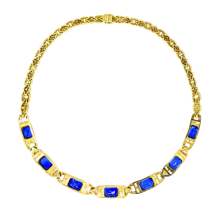 Bvlgari Bulgari 18k Gold Necklace Diamonds Sri Lanka Sapphires No Heat 39.77 Carats GRS Report
