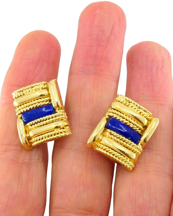 Vintage Aldo Cipullo for Cartier 18k Gold Earrings Lapis Lazuli
