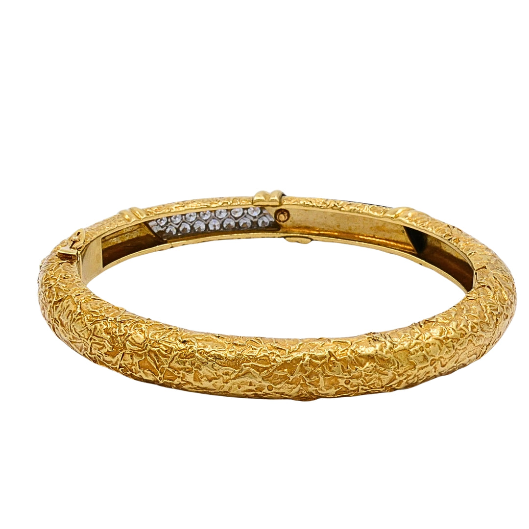 Vintage Van Cleef & Arpels 18k Gold Onyx Diamond Textured Bangle Bracelet