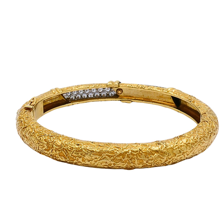 Vintage Van Cleef & Arpels 18k Gold Onyx Diamond Textured Bangle Bracelet