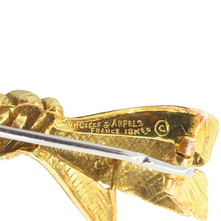 Vintage Van Cleef & Arpels French 18k Yellow Gold Textured Bow Brooch