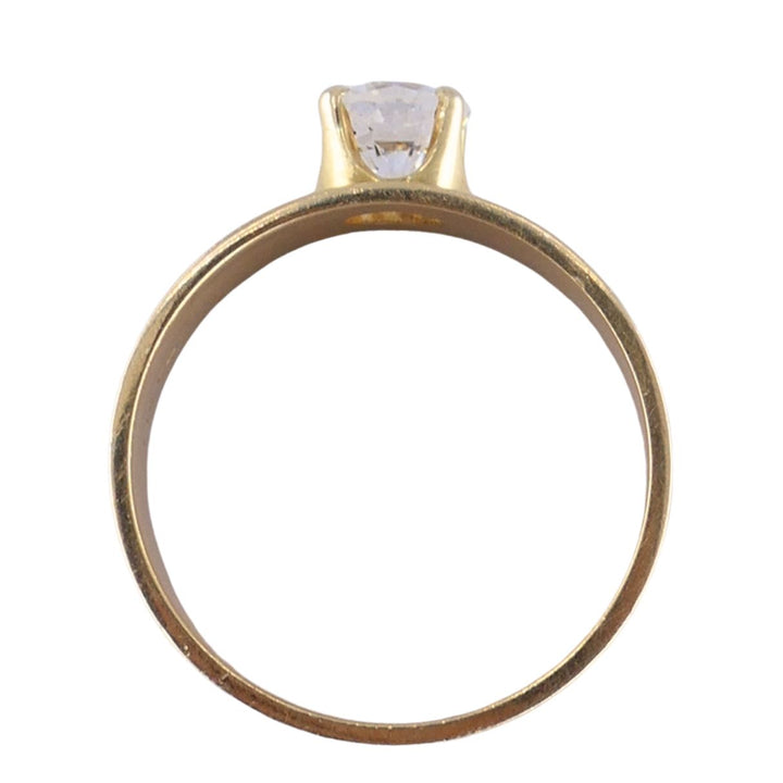 Vintage 1970s 14k Yellow Gold Round Brilliant Solitaire Diamond Wide Band Ring