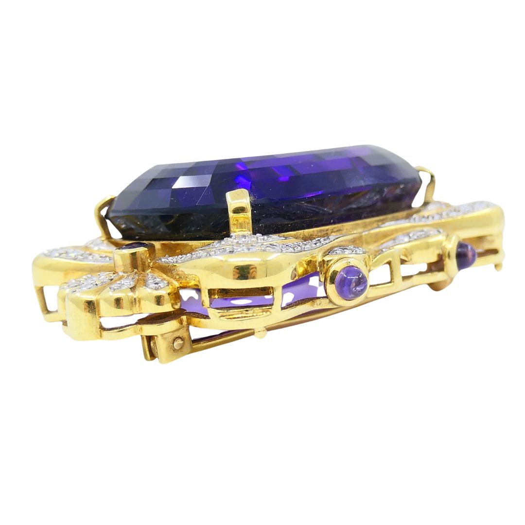 Vintage 18k Two-tone Gold Siberian Amethyst Diamond Pin Brooch