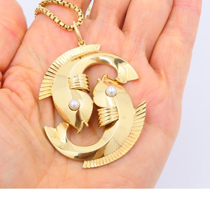 Trabert & Hoeffer 18k Gold Pieces Pendant 14k Chain Necklace