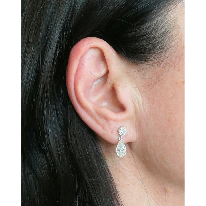 Platinum Drop Earrings Pear Cut Diamond and Round Brilliant Cut