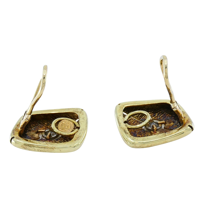 Vintage 14k Gold Diamond Earrings Square Cushion Design Clip-On