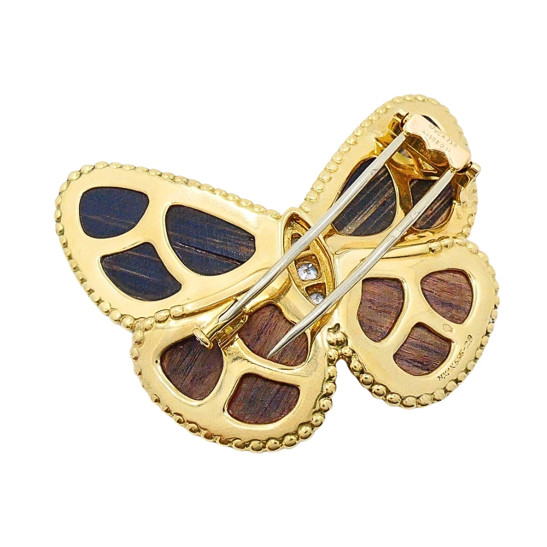 Van Cleef & Arpels Butterfly Brooch 18k Gold Wood Diamond