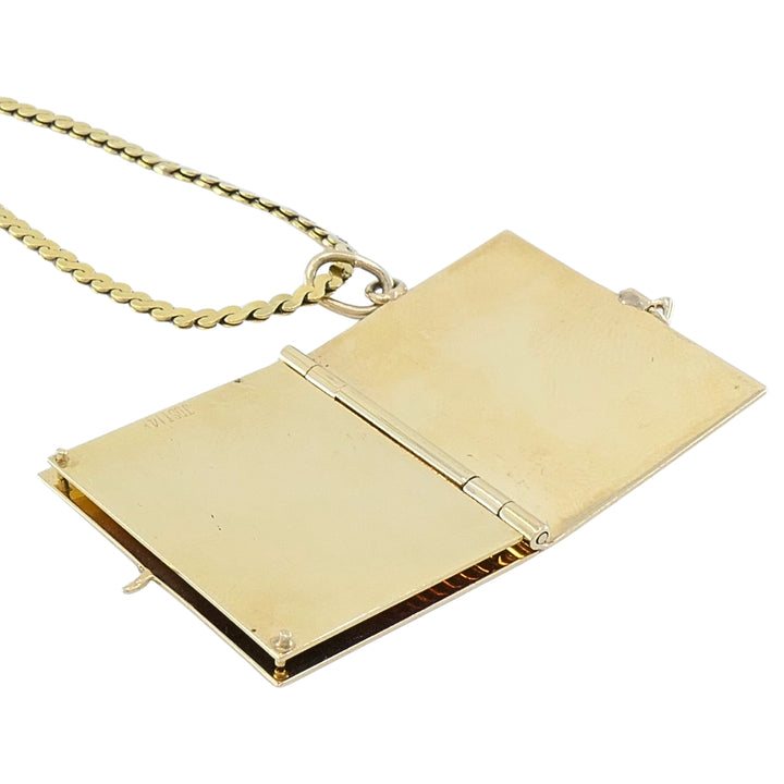 Vintage 14k Gold Book Locket Pendant 18k Gold Chain Necklace