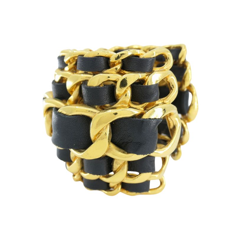 Vintage Chanel 1991 Gold Leather Cuff Bracelet