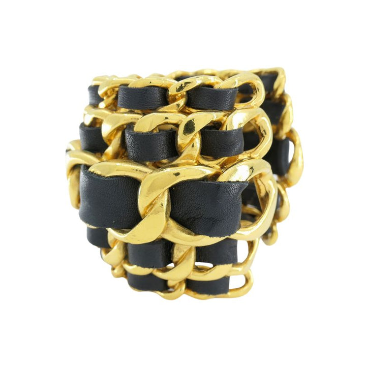 Vintage Chanel 1991 Gold Leather Cuff Bracelet