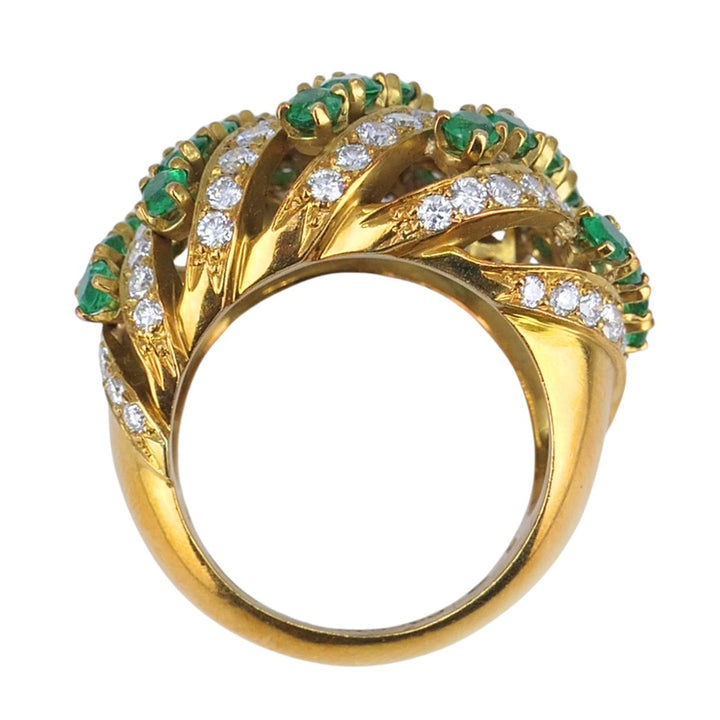 Vintage Asprey & Co. 18k Gold Emerald Diamond Cluster Cocktail Ring