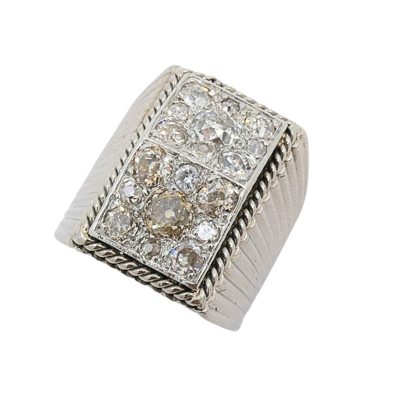 French Vintage Diamond White Gold Ring