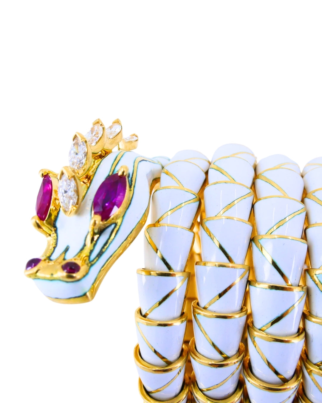 Rare Bvlgari Vintage Bulgari Dragon Bracelet 18k Gold Diamond White Enamel