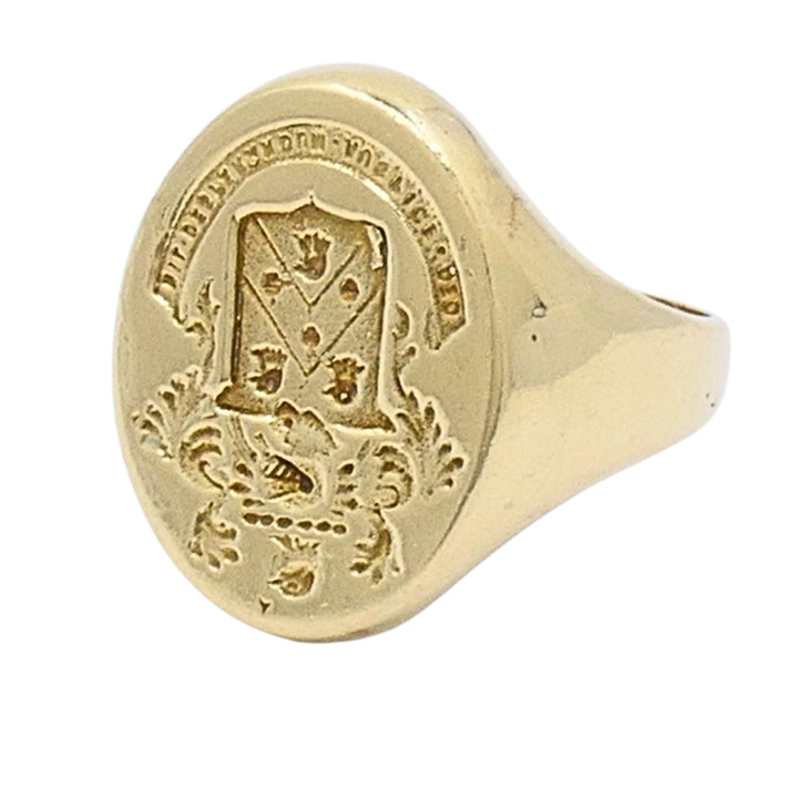 Vintage 14k Gold Signet Ring Coat of Arms Family Crest Seal Ring