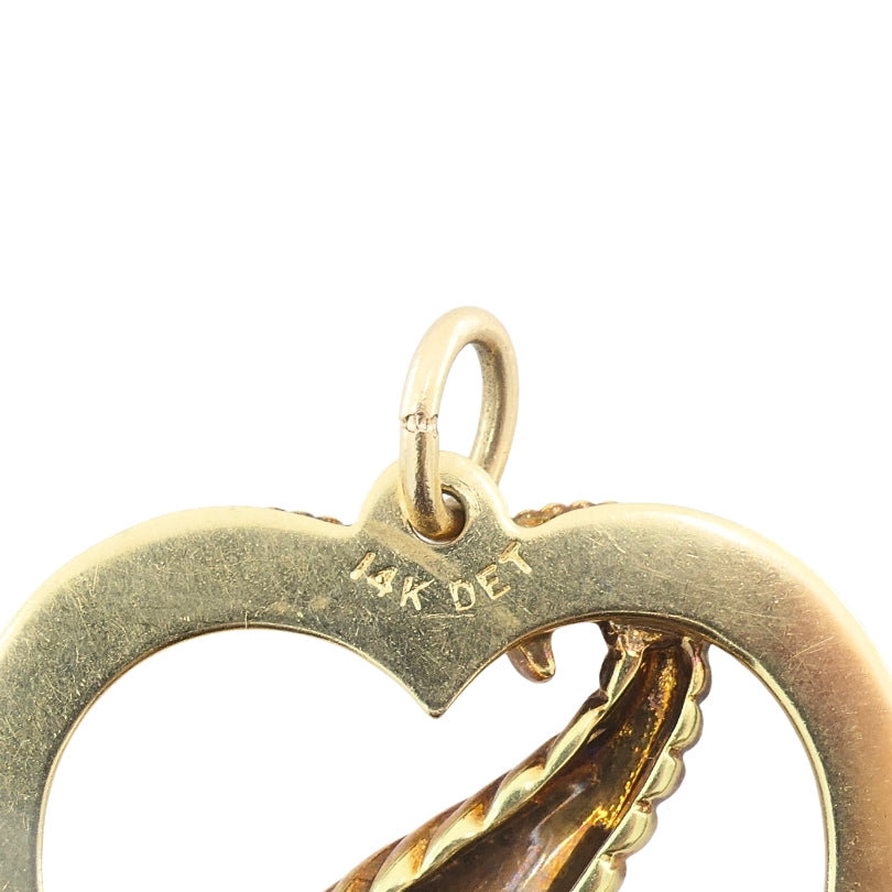 Vintage 14k Gold Heart Pendant Gemstone Cornucopia Design