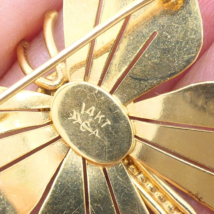 Vintage 14k Gold Butterfly Brooch Pink Gemstone Accents