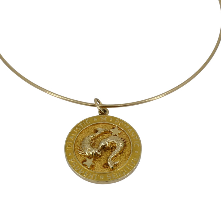 Vintage 14k Gold Pisces Charm Pendant Wire Necklace circa 1950s