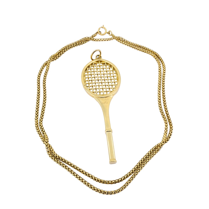 Vintage Cartier 14k Gold Tennis Racket Pendant & 14k Chain (Unsigned) Necklace