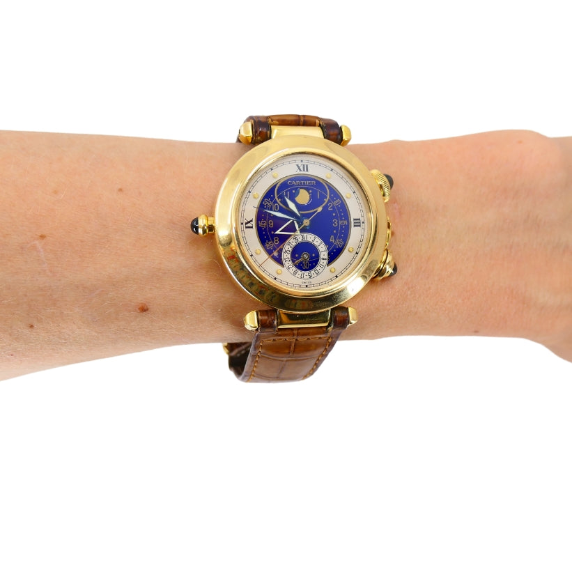 Cartier Pasha Alarm Moonphase Wristwatch 18k Gold c. 1987