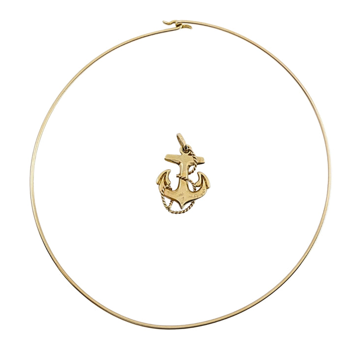 14k Gold Anchor Pendant 14k Wire Choker Necklace