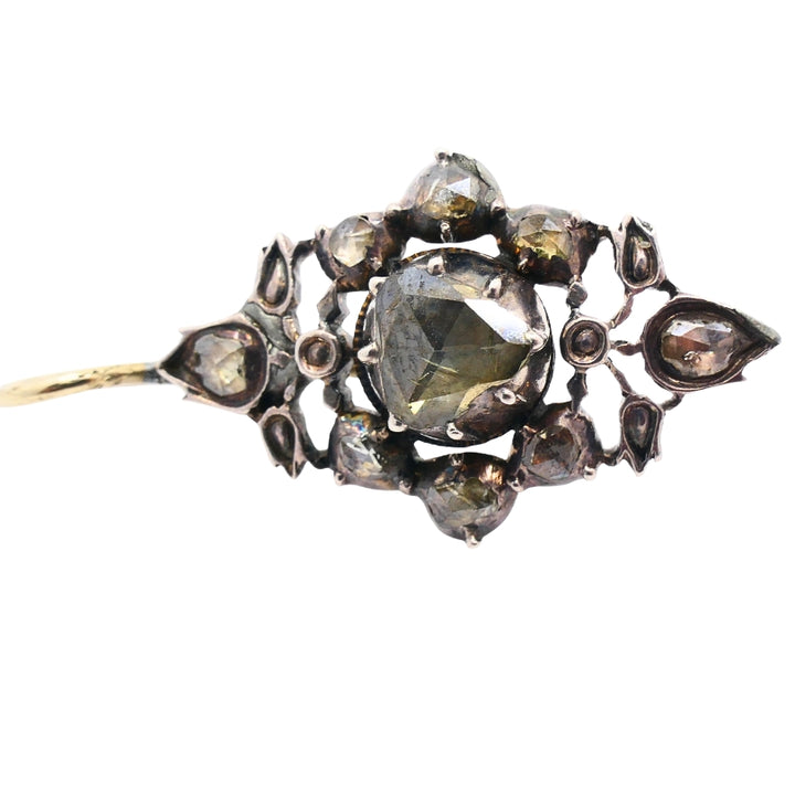 Georgian Diamond Earrings Gold Silver Floral Design