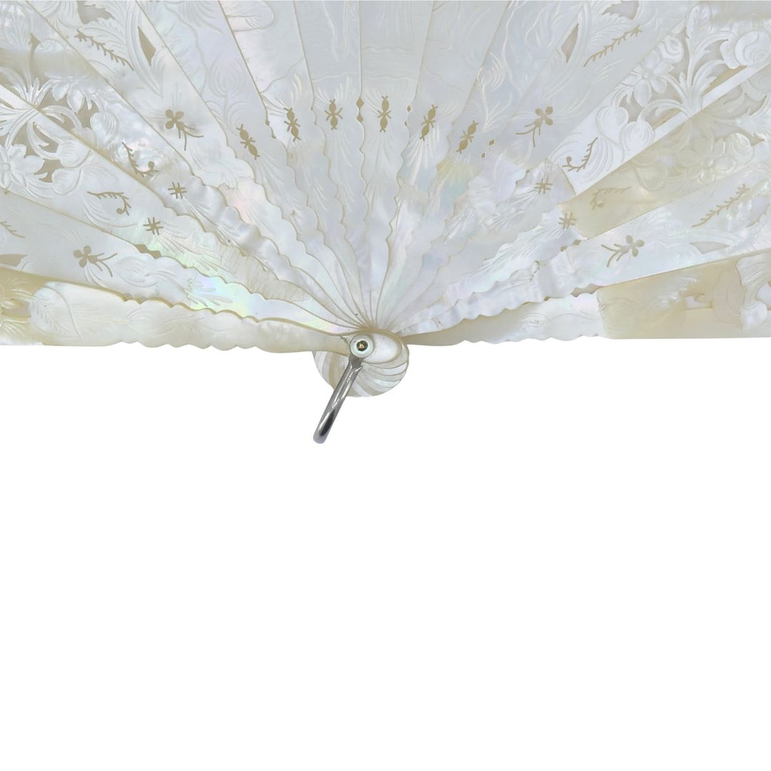 Tiffany & Co. Antique Carved Mother of Pearl Handheld Fan with Case