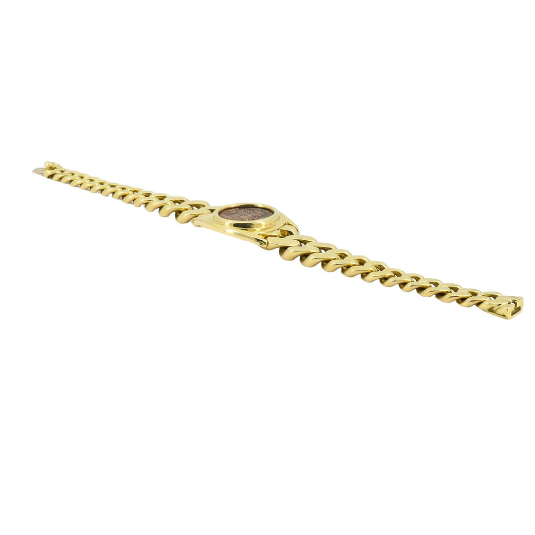 Vintage Bvlgari 18k Gold Monete Bronze Ancient Coin Curblink Bulgari Bracelet
