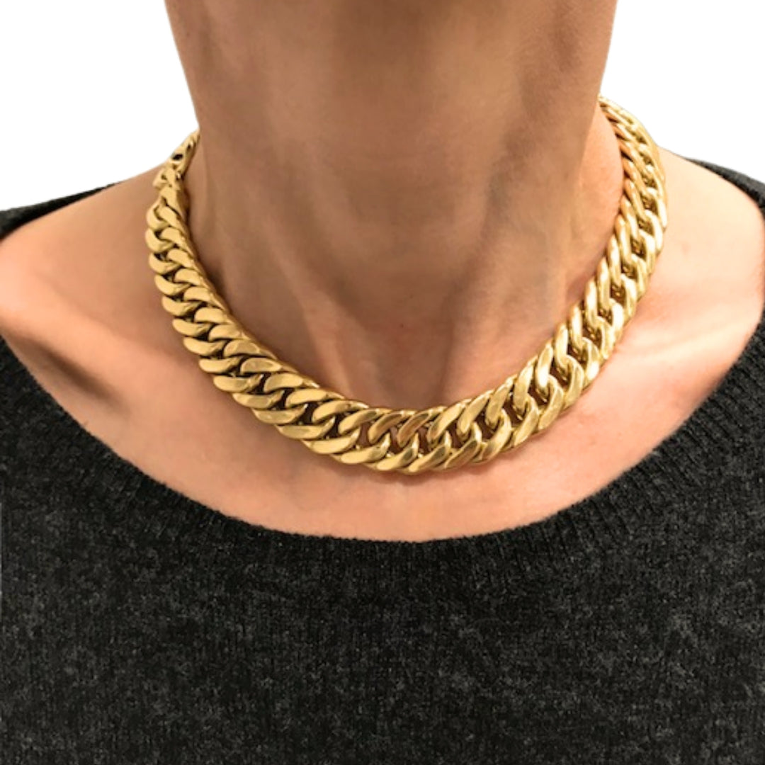 Vintage Carlo Weingrill Necklace 18k Gold Flat Curb Link Necklace