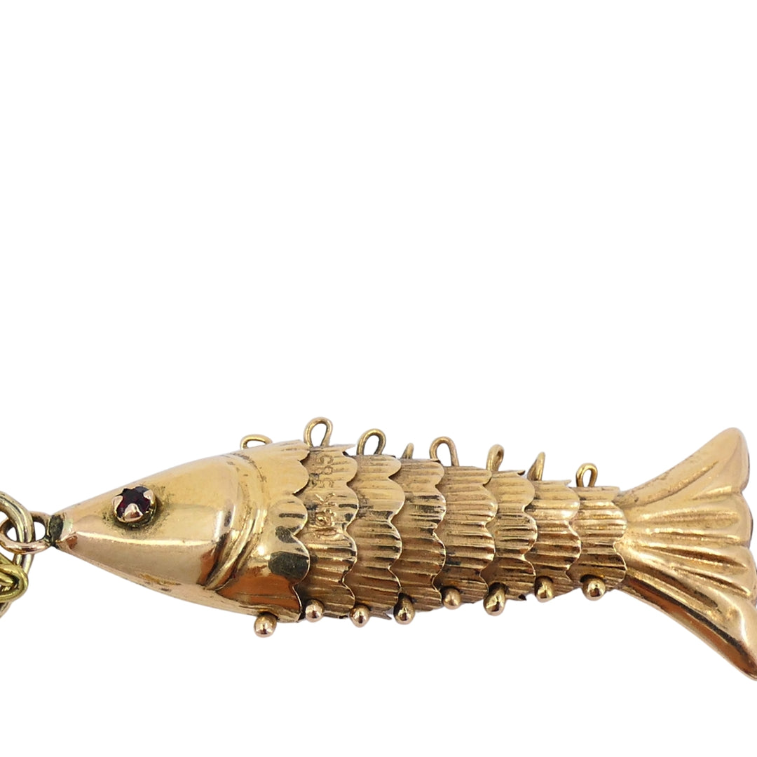 Vintage 14k Gold Fish Pendant 18k Gold Chain Necklace