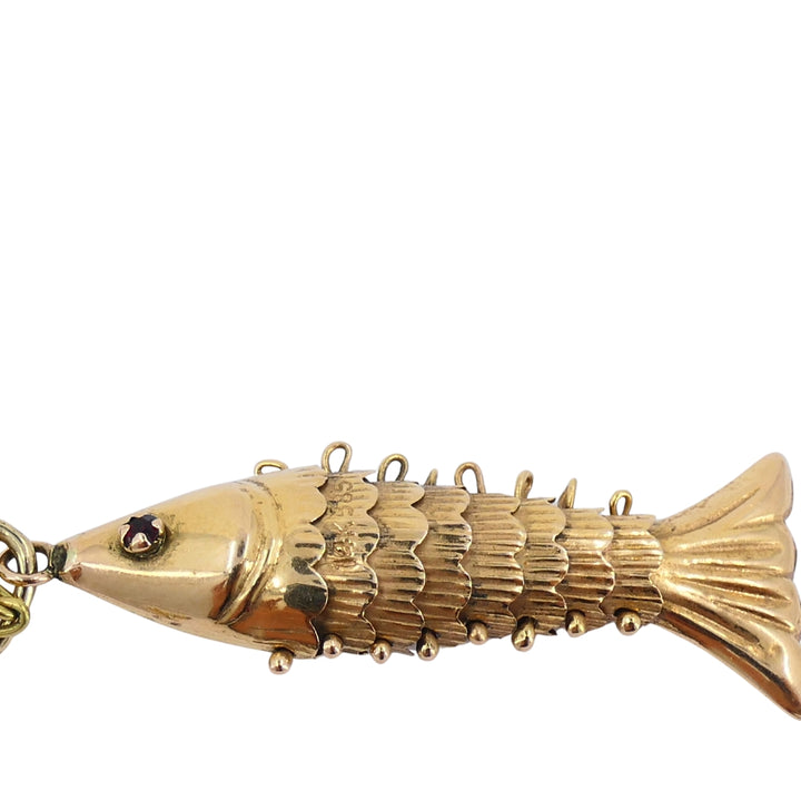 Vintage 14k Gold Fish Pendant 18k Gold Chain Necklace