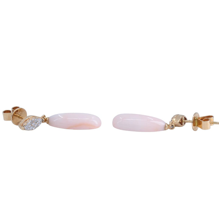 18k Rose Gold Angel Skin Coral Diamond Drop Earrings