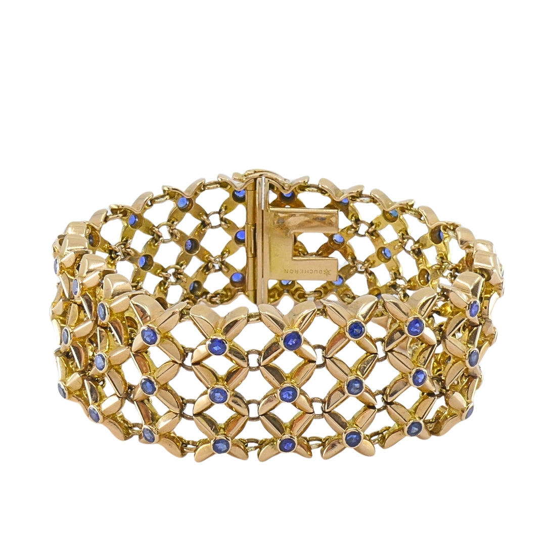 Boucheron 18k Gold Sapphire Wide Mesh Bracelet