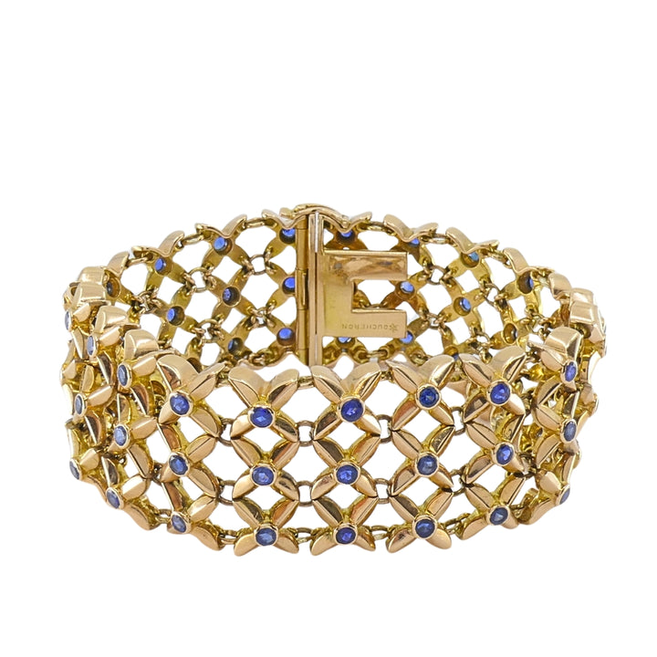 Boucheron 18k Gold Sapphire Wide Mesh Bracelet