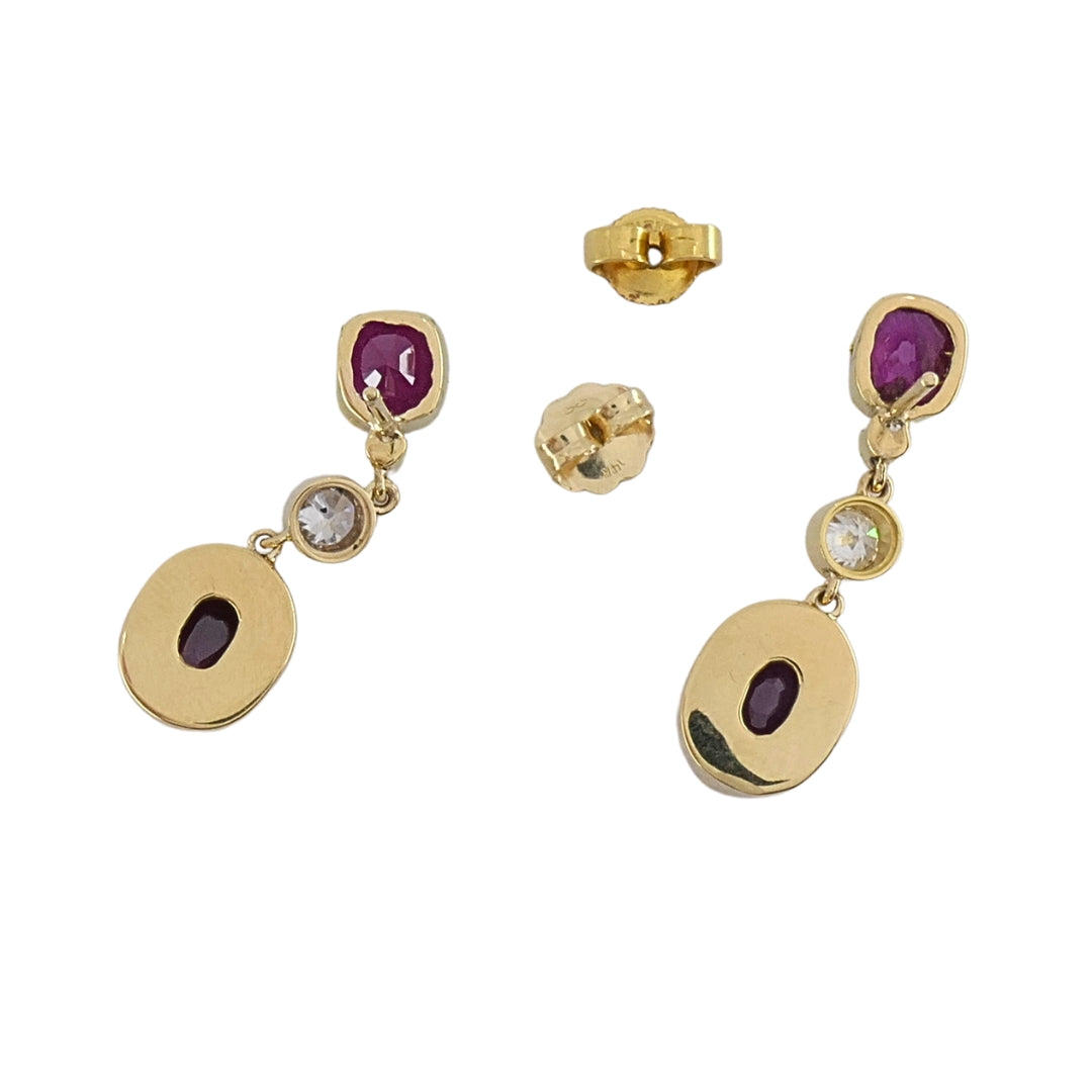14k Gold Ruby Diamond Earrings Dangle Earrings