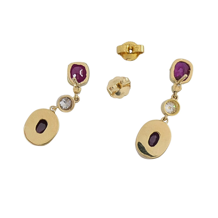 14k Gold Ruby Diamond Earrings Dangle Earrings