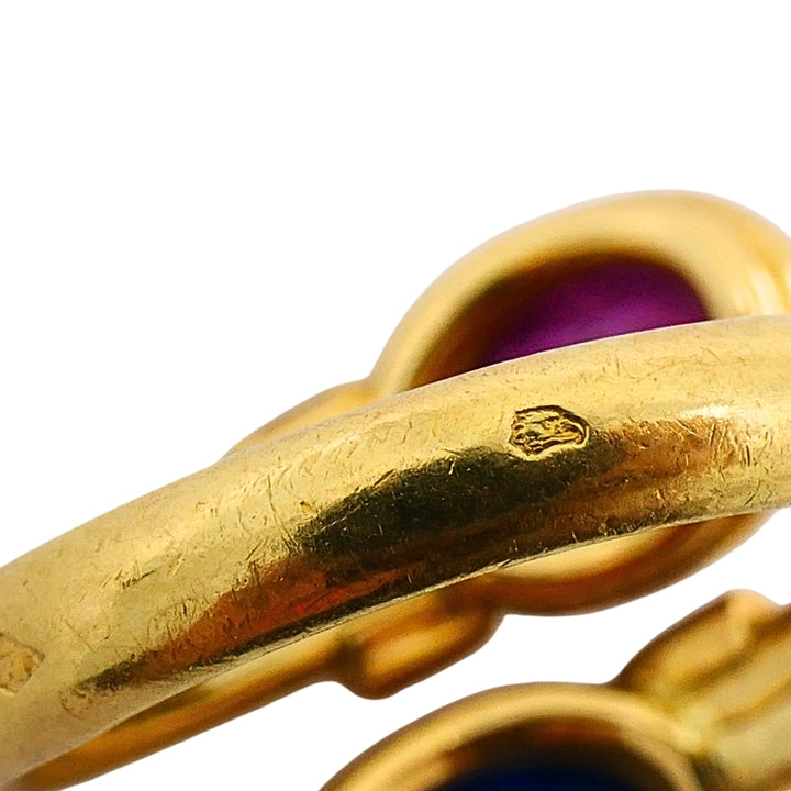 French 18k Gold  Ruby Sapphire Diamond Bypass Ring