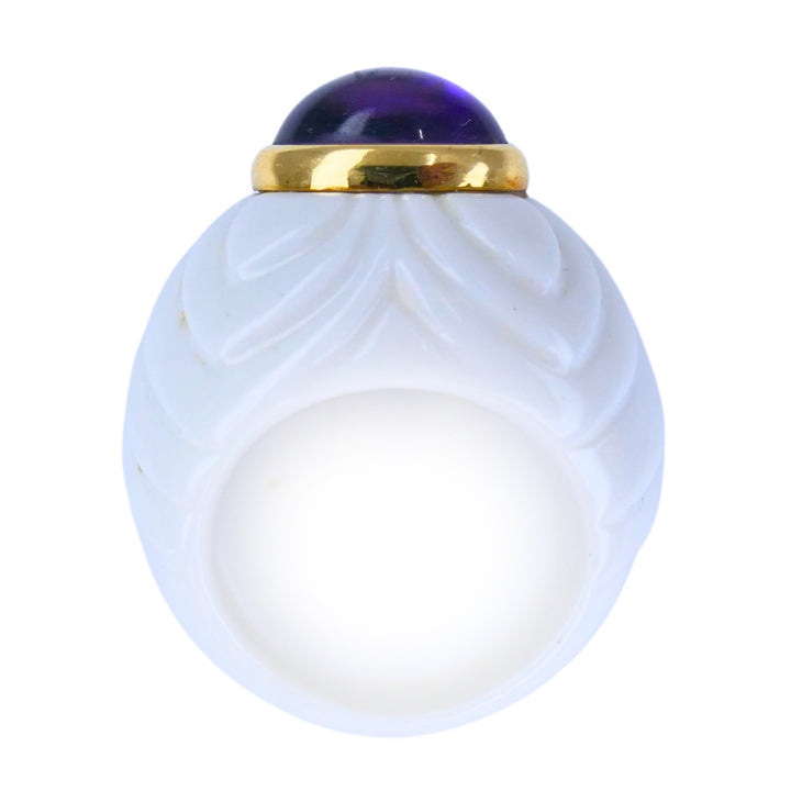BVLGARI Bulgari Chandra Ring 18k Gold Amethyst Porcelain 1990s Ring Size 4