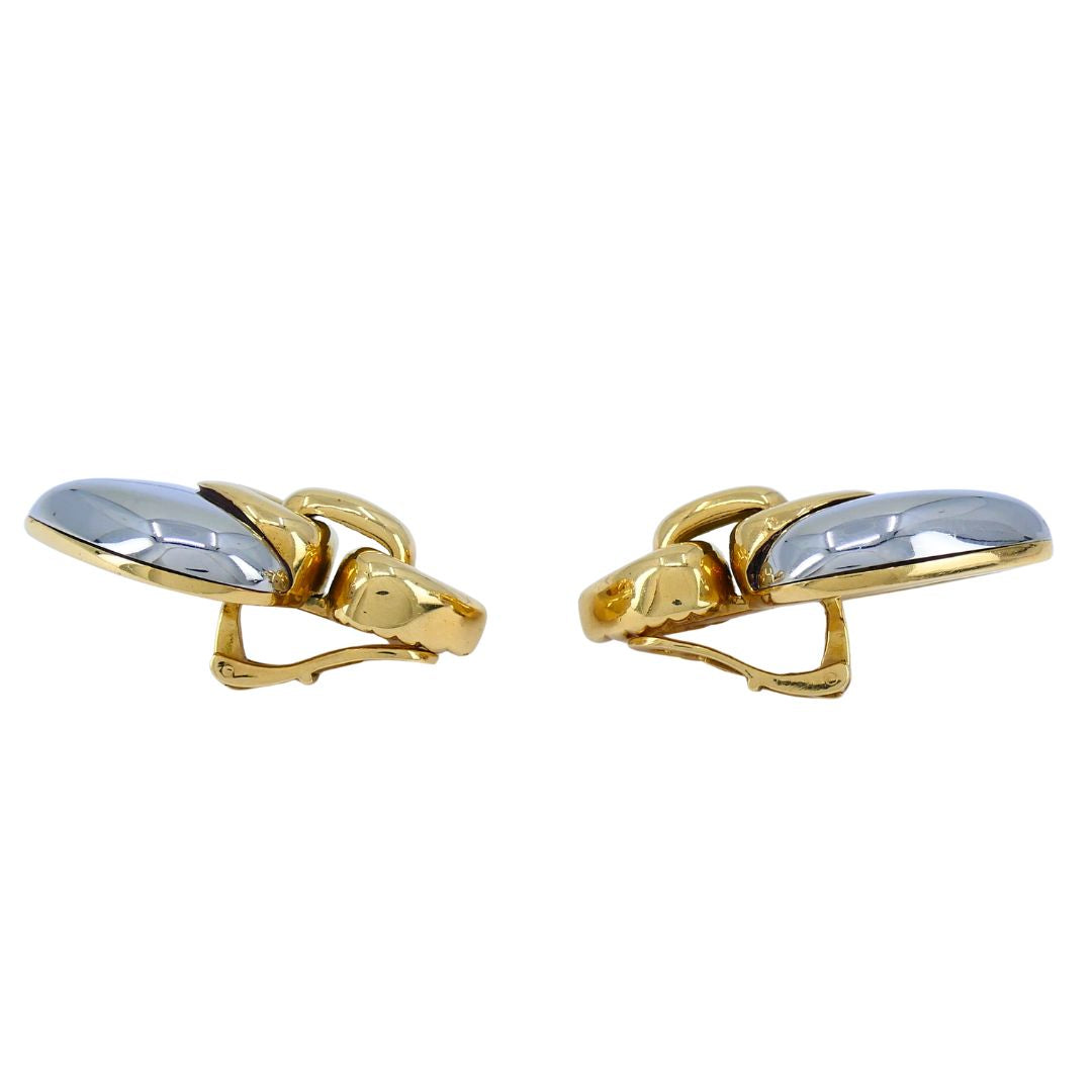 Vintage Bvlgari 18k Gold Steel Doppio Cuore Heart Earrings