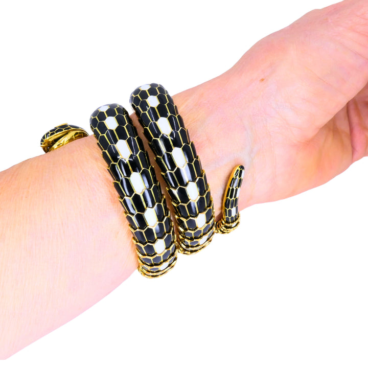 Bvlgari Bulgari Serpenti Bracelet 18k Gold Diamond & Enamel Coil Bracelet