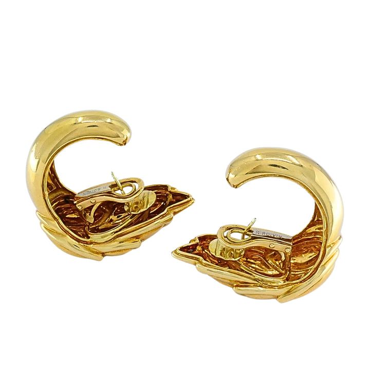 René Boivin 18k Gold Sculpted Foliate Hoop Earrings, 1970s