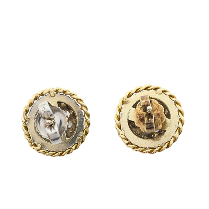 Vintage 14k Gold Stud Earrings Pave Diamond Rope Design