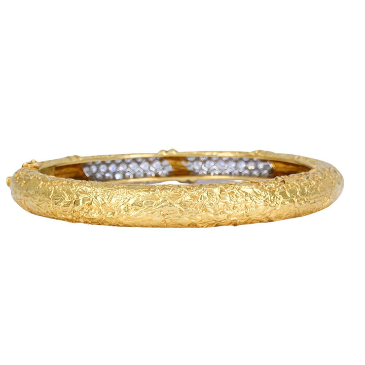 Vintage Van Cleef & Arpels 18k Gold Platinum Diamond Hinged Bangle Bracelet