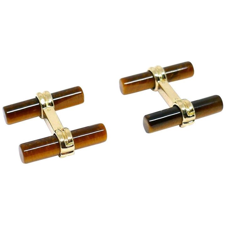 Vintage Boucheron Yellow Gold Tiger Eye Rock Crystal Interchangeable Cufflinks