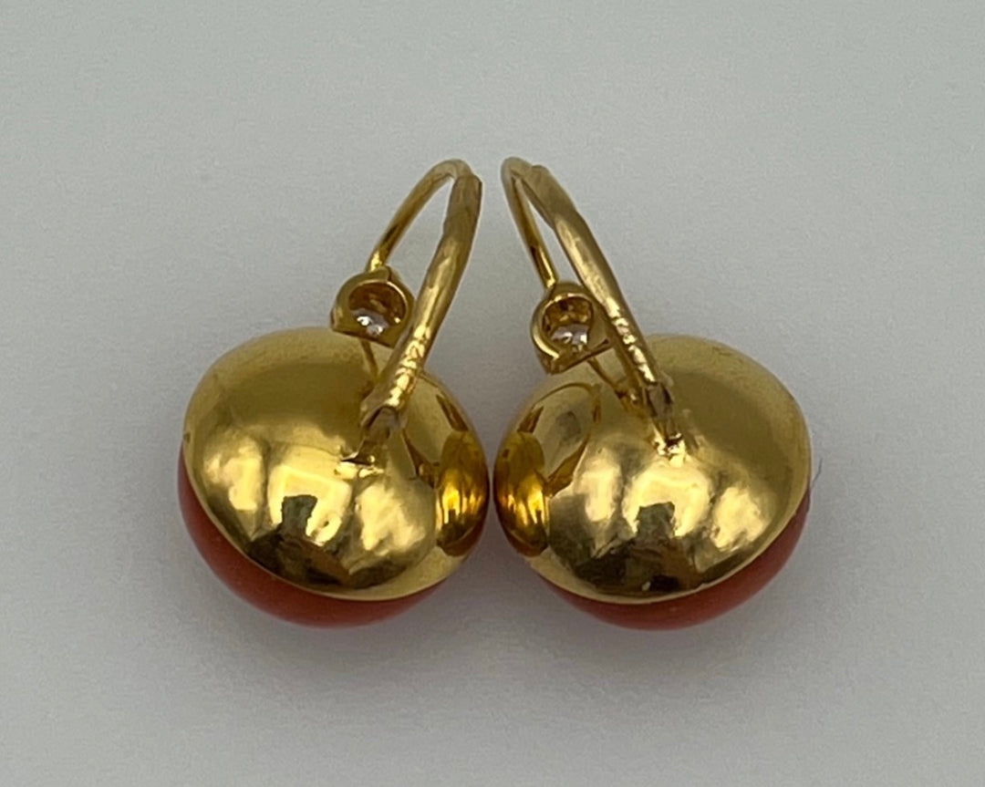 Victorian Yellow Gold Coral and Diamond Earrings