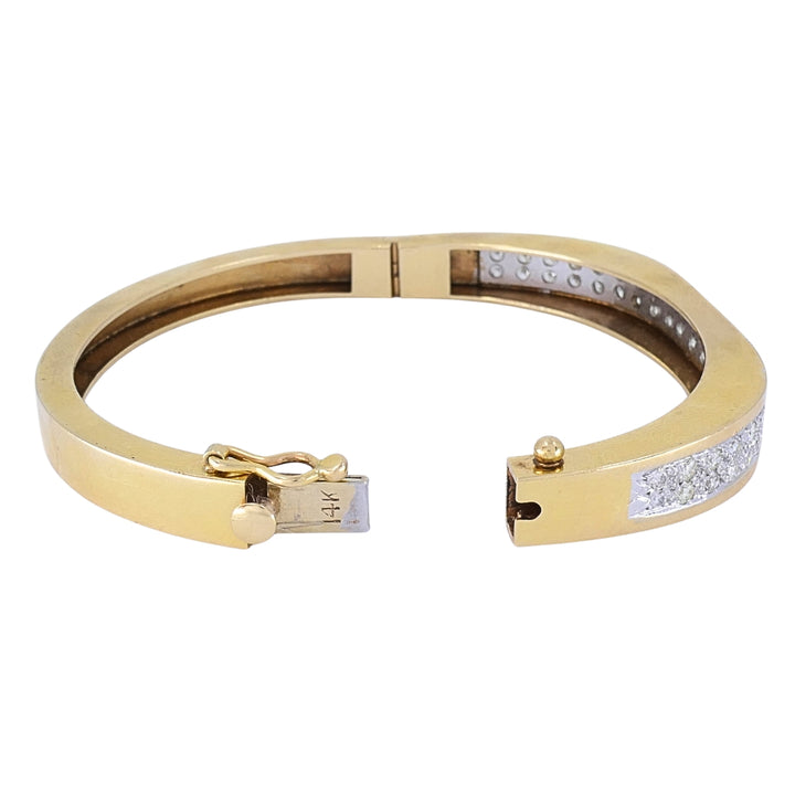Vintage 14k  Gold Diamond Bangle Bracelet, Hinged Oval Design