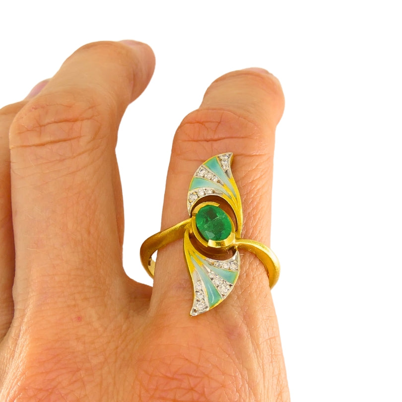 Masriera Art Nouveau Revival Ring Gold Enamel Gemstones