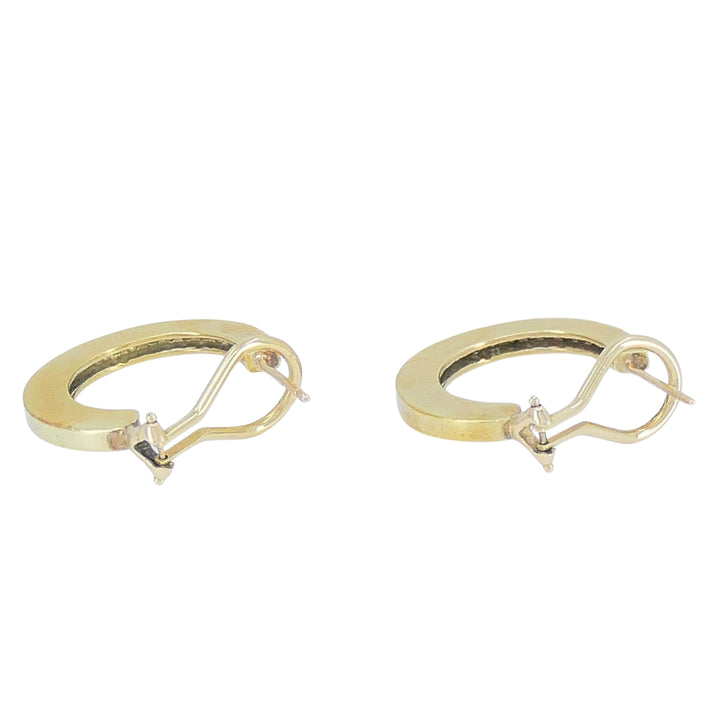 Vintage 14k  Gold Diamond Hoop Earrings with Flat Profile