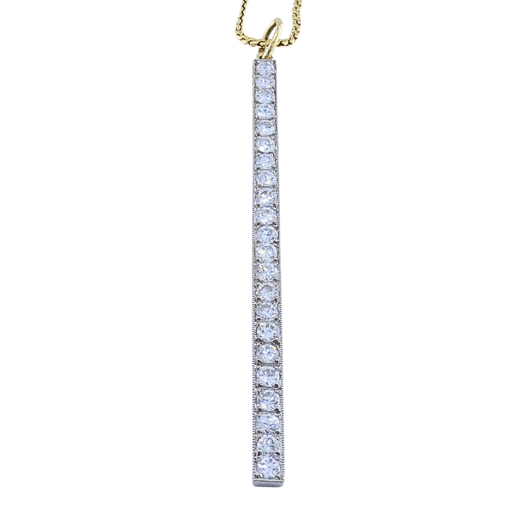 Platinum Diamond Bar Pendant 18k Gold Chain Necklace
