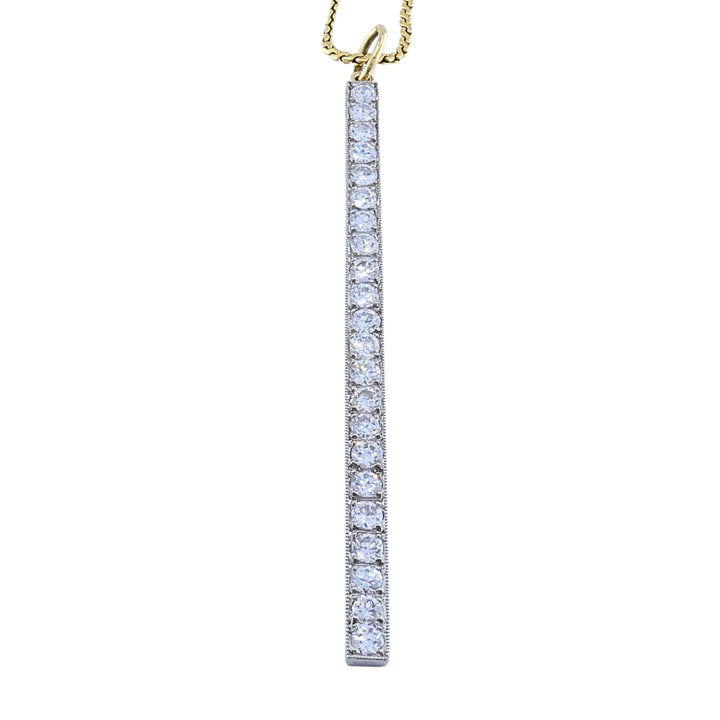 Platinum Diamond Bar Pendant 18k Gold Chain Necklace