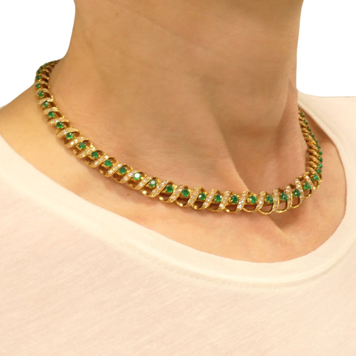 Vintage Asprey & Co. Emerald Necklace 18k Gold Diamond